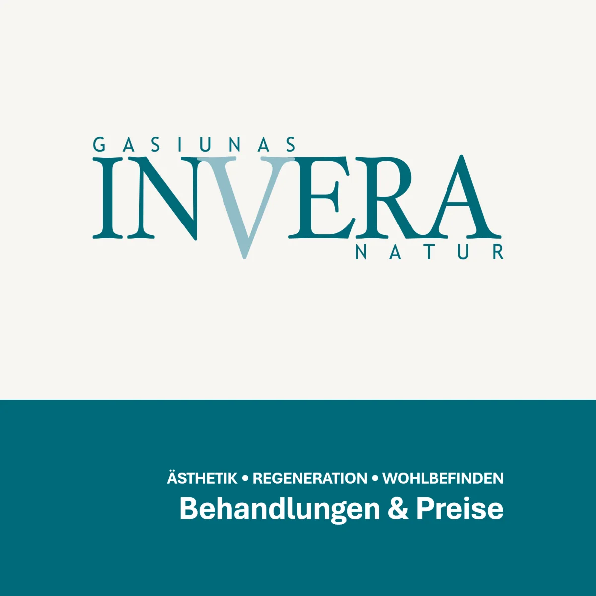 Seite 1: Titelseite: INVERA NATUR – Ästhetik, Regeneration, Wohlbefinden. Behandlungen und Preise.